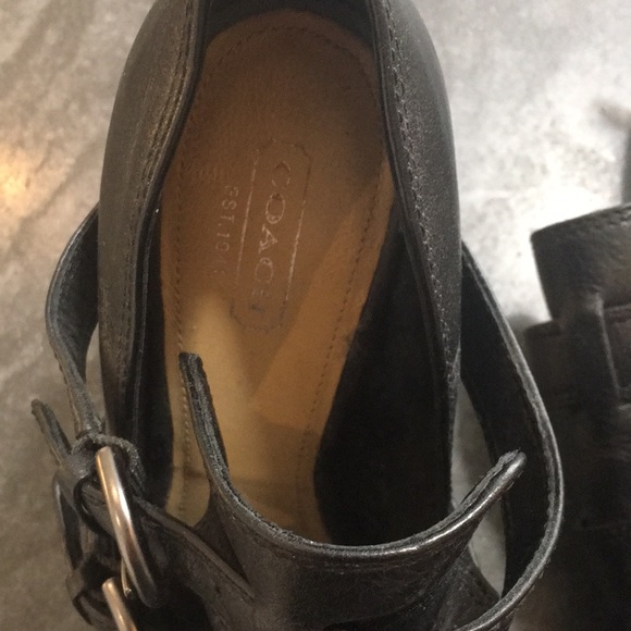 Coach black leather peep toe platform heel - Picture 5 of 7